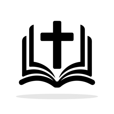 Bible with Christian cross icon. Black religious symbol. Christian church symbol. Vector illustration.のイラスト素材