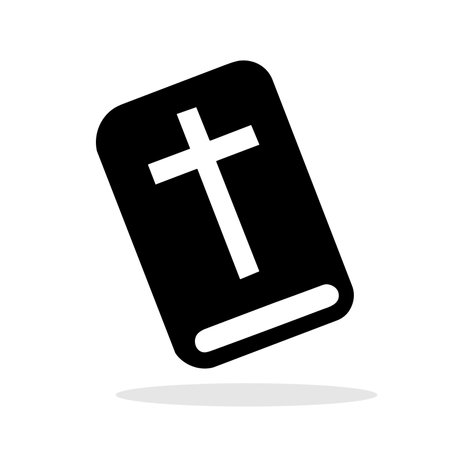Bible book icon. Christian cross icon. Black book religion. Vector illustration. Christian church bookのイラスト素材