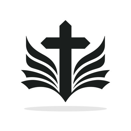 Bible with Christian cross icon. Black religious symbol. Christian church symbol. Vector illustration.のイラスト素材