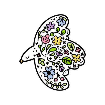 Colorful floral doodle bird illustration. Nature and spring concept. Vector illustrationのイラスト素材