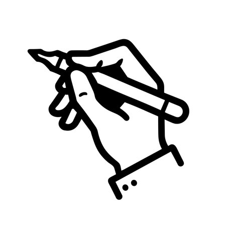 Hand holding pencil icon. Image of a hand in a writing position holding a pencil, against a white background. Vector illustrationのイラスト素材