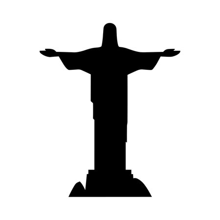 Christ the Redeemer icon. Black silhouette of the Christ the Redeemer statue, a famous landmark of in Rio de Janeiro, Brazil. Vector illustrationのイラスト素材