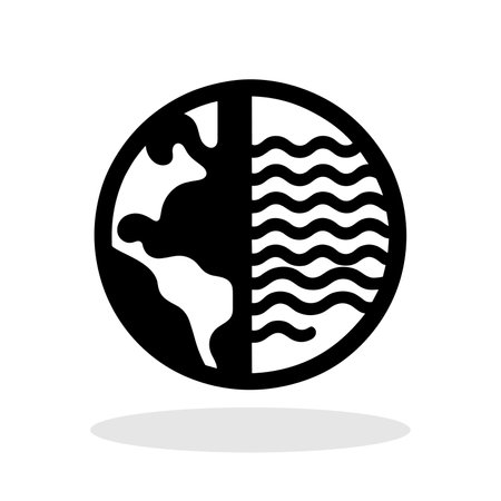 Climate crisis emblem with Earth and rising heat. Black icon of Globe with water waves. Vector illustrationのイラスト素材
