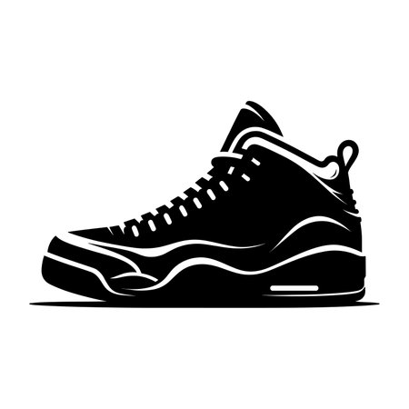 Sneakers icon. Black silhouette of high-top sneakers on a white background. Vector illustrationのイラスト素材