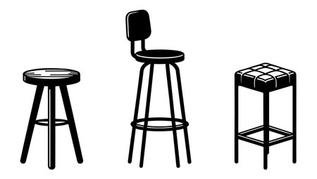 Chair icons set. Black silhouette of stool icon in flat style on white background. Vector illustration.のイラスト素材