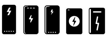 Power bank icons set. Black power bank icon in flat design on white background. Vector illustrationのイラスト素材