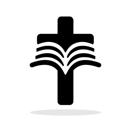 Bible with Christian cross icon. Black religious symbol. Christian church symbol. Vector illustration.のイラスト素材