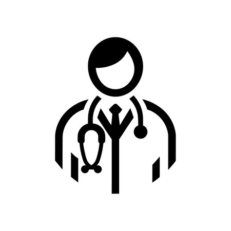 Male doctor with a stethoscope. Black medical icon on a white background. Vector illustrationのイラスト素材