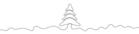 Continuous line drawing of Christmas Tree. One line drawing background. Vector illustration. Single line Christmas Tree icon.のイラスト素材