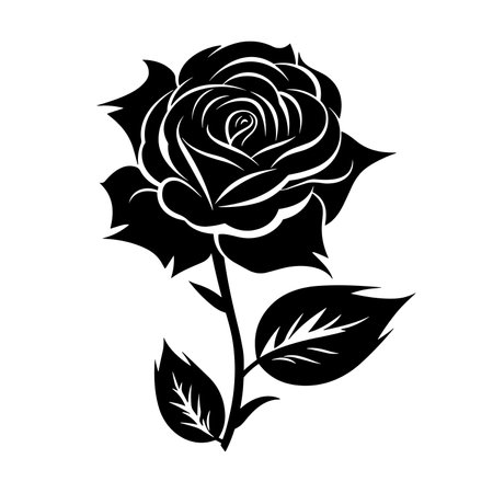 Flower icon. Black and white silhouette of a rose. Rose icon.のイラスト素材
