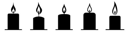Candle silhouette. Set of black candle icons. Vector illustration.のイラスト素材