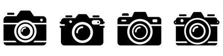 Camera icon. Set of photo camera symbols. Black icon of camera isolated on white background. Vector...