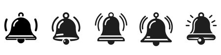 Bell icons set. Alarm symbol. Black icon of bell isolated on white background. Vector illustration.のイラスト素材