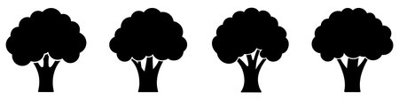 Broccoli icons set. Black silhouette of a broccoli. Broccoli symbol.のイラスト素材