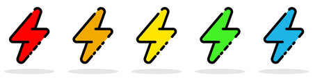 Lightning icon. Set of bright colored lightning bolt icons. Vector illustrationのイラスト素材