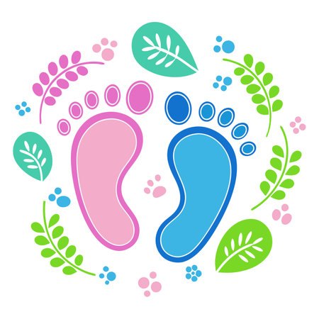Foot prints icon. Pink and blue baby footprints icon, symbolizing boy or girl. Vector illustrationのイラスト素材