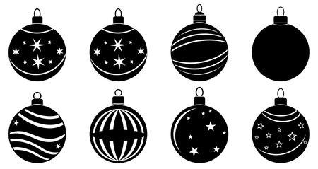 Christmas ball icon. Set of black Christmas balls. Christmas ball icons in flat design. Vector illustration.のイラスト素材