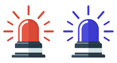Emergency flashers siren icon. Set of red and blue emergency siren icons in flat style. Vector illustration.のイラスト素材