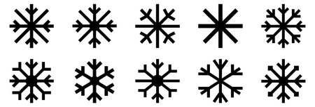 Snowflake icon. Set of thin line snowflake icons. Christmas decor. Black drawn snowflake. Snowflakes template. Vector illustration.のイラスト素材
