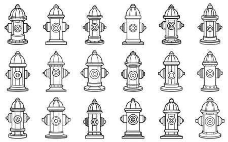 Fire hydrant icon. Set of fire hydrant icons isolated on white background. Vector illustrationのイラスト素材