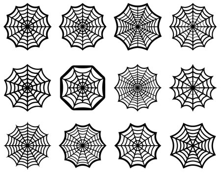 Spider web icons. Set of spider web. Halloween cobweb. Scary elements for decoration. Vector illustration.のイラスト素材