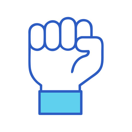 Protest fist. People protesting for human rights, equality anti-discrimination movement. Clenched fist raised up. Gym logo. Vector illustration.のイラスト素材
