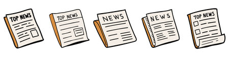 Newspaper icons set. News paper sign isolated on white background. Concept of news, media, and journalism as well as personal news. Vector illustration.のイラスト素材