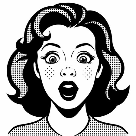 Face of an admiring or surprised woman. Retro pop art comic style. Vector illustration.のイラスト素材
