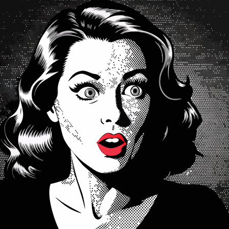 Face of an admiring or surprised woman. Retro pop art comic style. Vector illustration.のイラスト素材