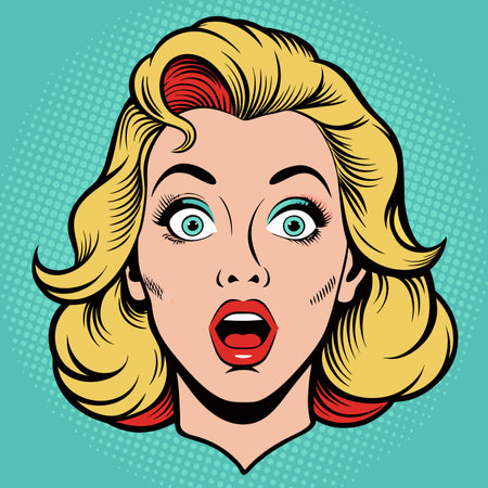 Face of an admiring or surprised woman. Retro pop art comic style. Vector illustration.のイラスト素材