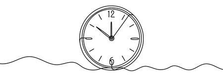 Continuous one line drawing of clock. Clock linear icon. One line drawing background. Vector illustration. Clock linear backgroundのイラスト素材