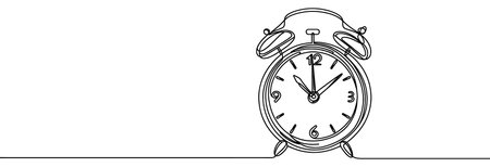 Continuous one line drawing of clock. Clock linear icon. One line drawing background. Vector illustration. Clock linear backgroundのイラスト素材