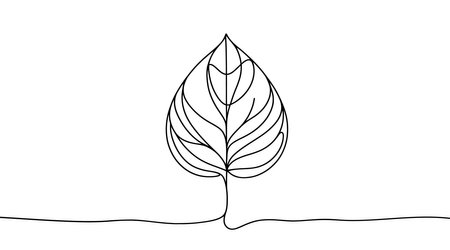 Continuous line drawing of leaf icon. One line drawn leaf. Vector illustration. Leaf icon in one line.のイラスト素材