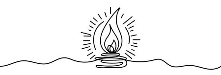 Continuous line drawing of candle. One line drawing background. Vector illustration. Candle icon in one line.のイラスト素材