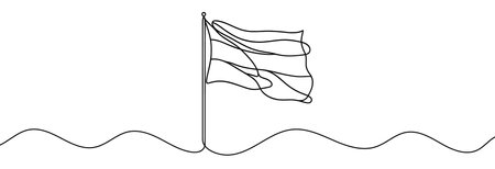 Continuous line drawing of flag. Single line drawing of a silhouette of a flag. Line art of flag. Vector illustration.のイラスト素材