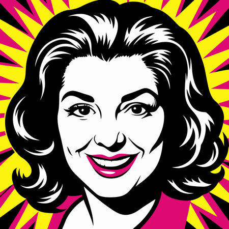 Face of an happy and smiling woman. Retro pop art comic style. Vector illustration.のイラスト素材