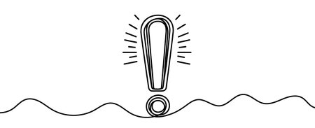 Continuous linear drawing of exclamation mark. One line drawing exclamation mark. Exclamation mark in one line style. Vector illustration.のイラスト素材