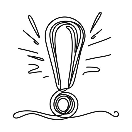 Continuous linear drawing of exclamation mark. One line drawing exclamation mark. Exclamation mark in one line style. Vector illustration.のイラスト素材