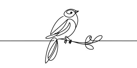 Continuous linear drawing of bird. One line drawing bird. Bird in one line style. Vector illustration.のイラスト素材