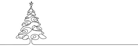 Continuous linear drawing of Christmas tree. One line drawing Christmas tree.のイラスト素材