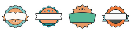 Four blank badges with ribbons are waiting for your message. Vector illustration.のイラスト素材