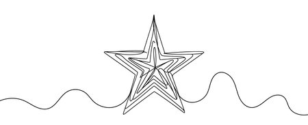 Continuous linear drawing of star. One line drawing star. Star in one line style. Vector illustration.のイラスト素材