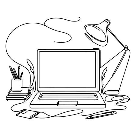 Continuous line is drawing a laptop computer on a white background. Vector illustration.のイラスト素材