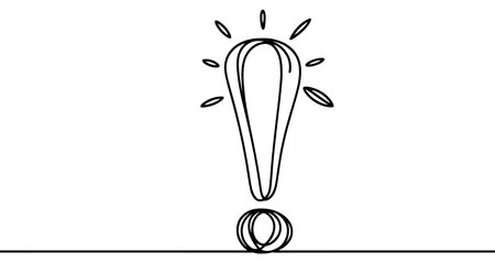 Continuous linear drawing of exclamation mark. One line drawing exclamation mark. Exclamation mark in one line style. Vector illustration.のイラスト素材