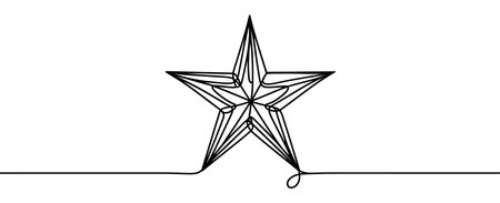 Continuous linear drawing of star. One line drawing star. Star in one line style. Vector illustration.のイラスト素材