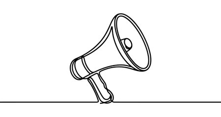 Megaphone is drawn with a continuous line on a white backgroundのイラスト素材