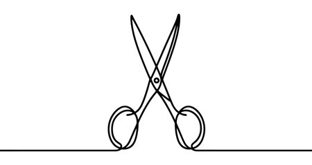 Scissors drawn with continuous black line on white backgroundのイラスト素材