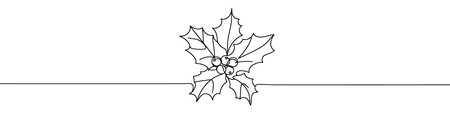 Continuous line drawing of holly berries and leaves for christmas designのイラスト素材