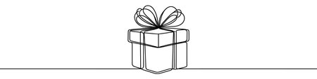 Continuous line drawing of gift box. One line drawing of gift box icon. Vector illustration. Gift box icon in one line.のイラスト素材