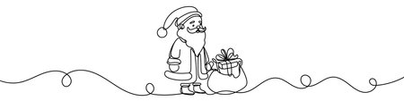 Continuous line drawing santa claus. Christmas illustration vector.のイラスト素材